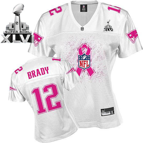 Patriots #12 Tom Brady White 2011 Breast Cancer Awareness Super Bowl XLVI Stitched NFL Jersey